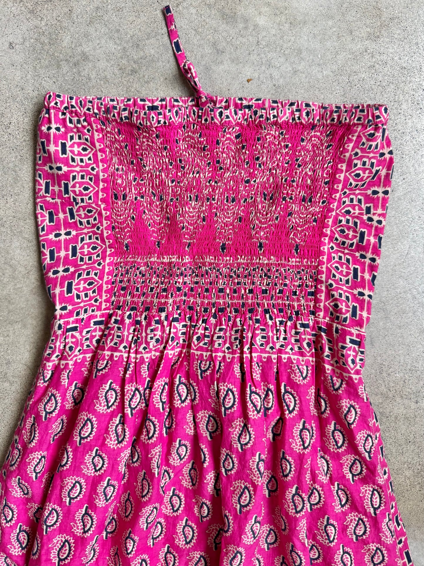 Calypso St. Barth Pink Bohemian Block Print Cotton Strapless Dress | XS