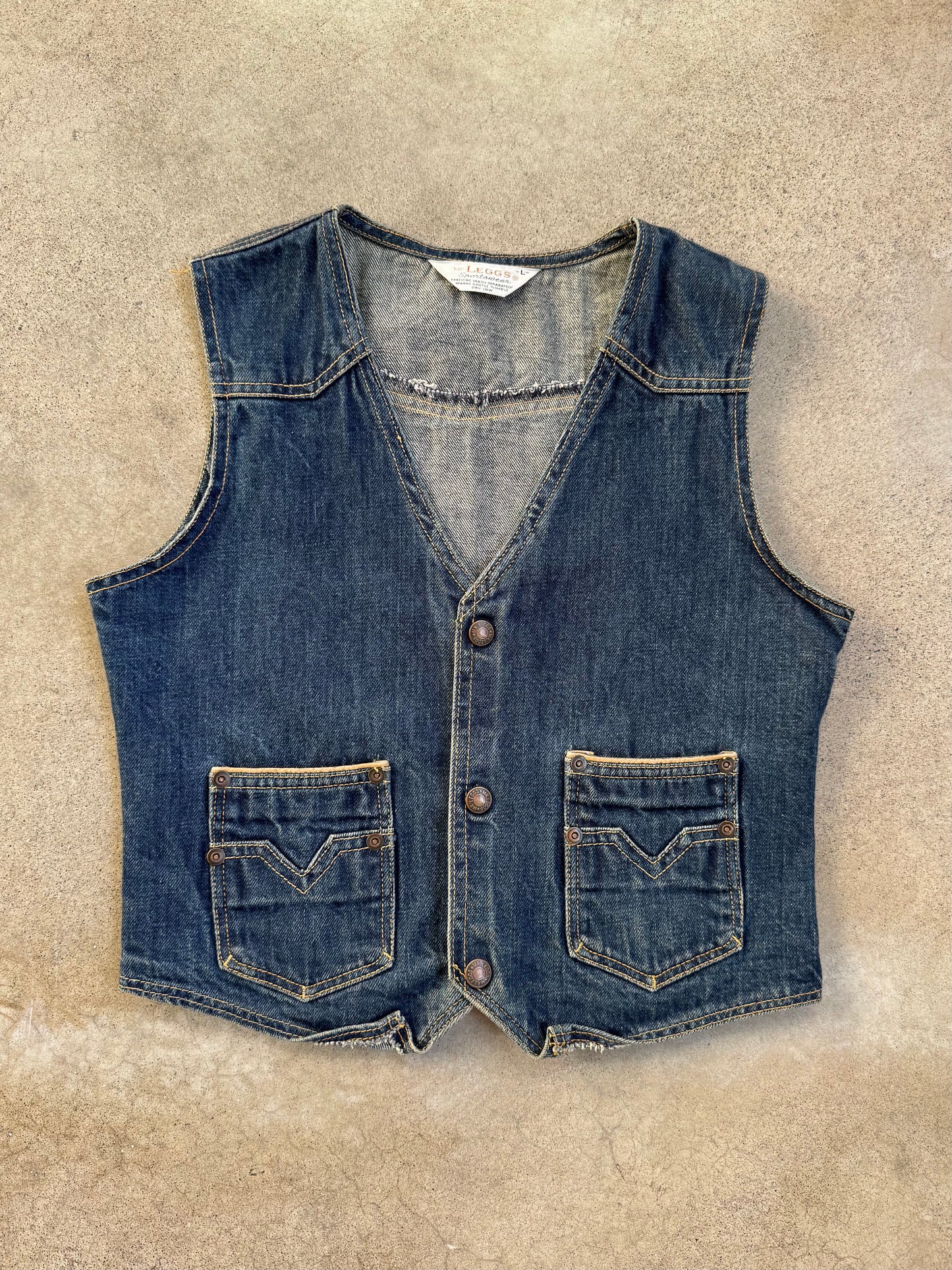 Vintage 1970s Mr. Leggs Denim Vest Top | Youth L
