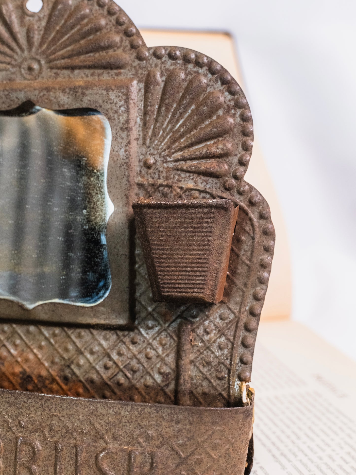 Antique 1800s Metal "Comb & Brush" Men’s Shaving Mirror