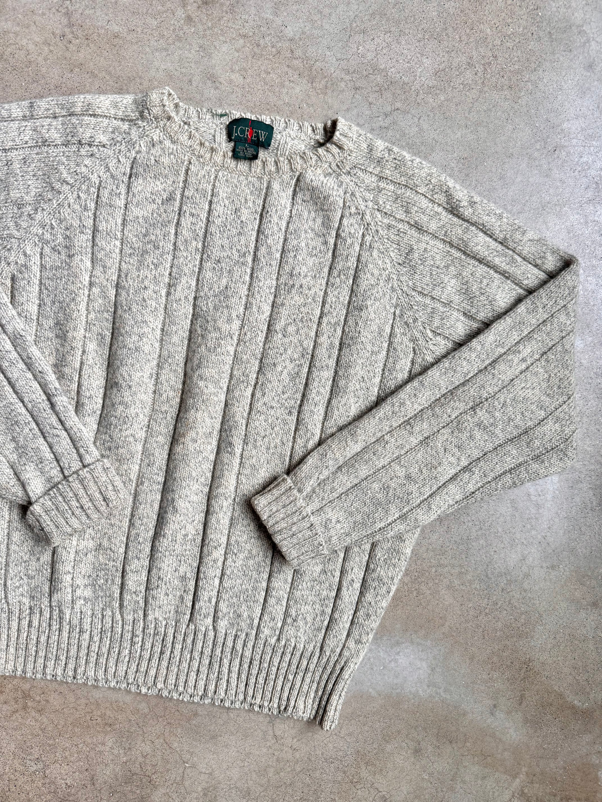 Vintage 1990s J. Crew Grey Rib Knit Wool Oarsmen Crewneck Sweater | Large