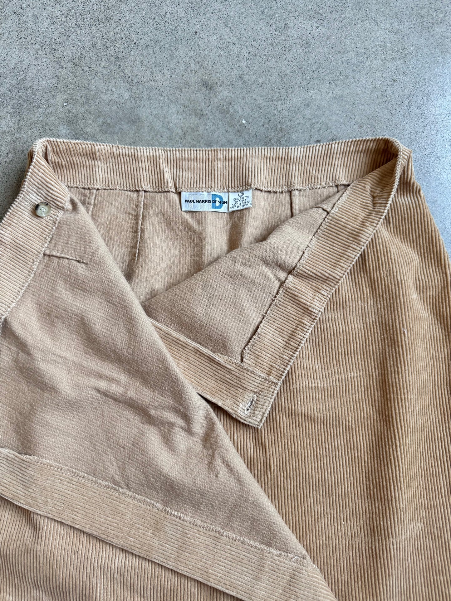 Vintage 1990s Paul Harris Design Tan Corduroy Mini Wrap Skirt | Waist 30”