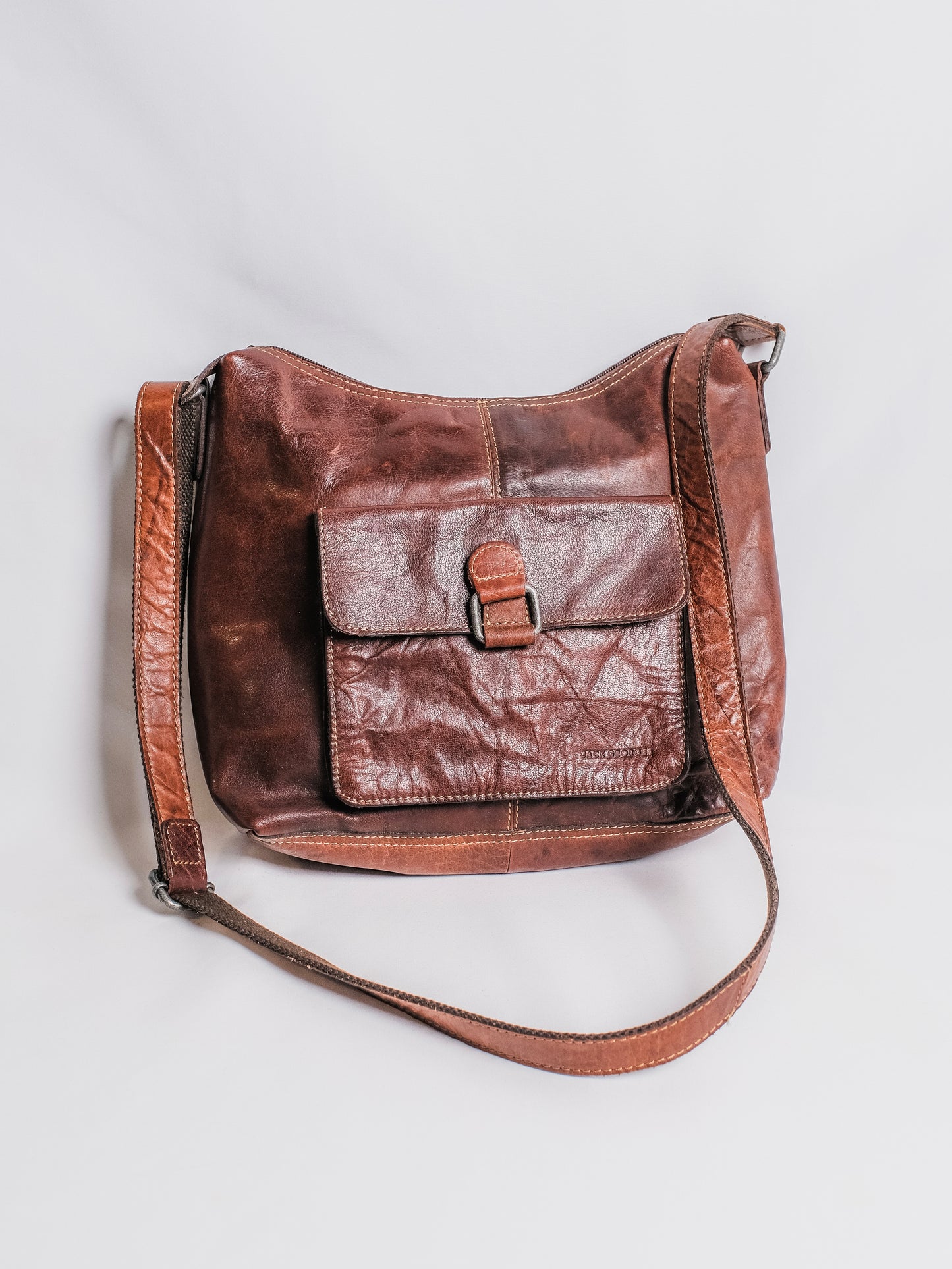 Vintage 1990s Jack Georges Voyager Brown Leather Crossbody Bag
