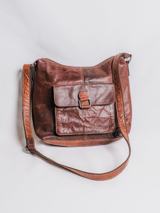 Vintage 1990s Jack Georges Voyager Brown Leather Crossbody Bag