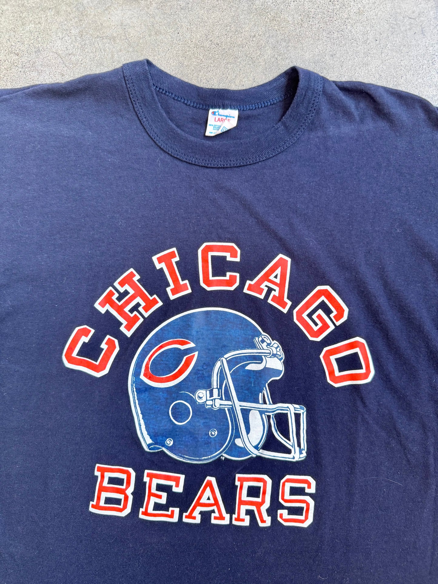 Vintage 1980s Champion Navy Blue Chicago Bears Graphic Tee | Large