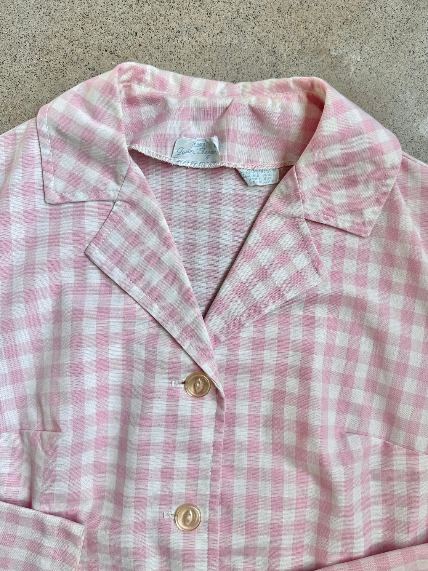 Vintage 1960s Sears Junior Bazaar Pink Gingham Cropped Blouse | S/M