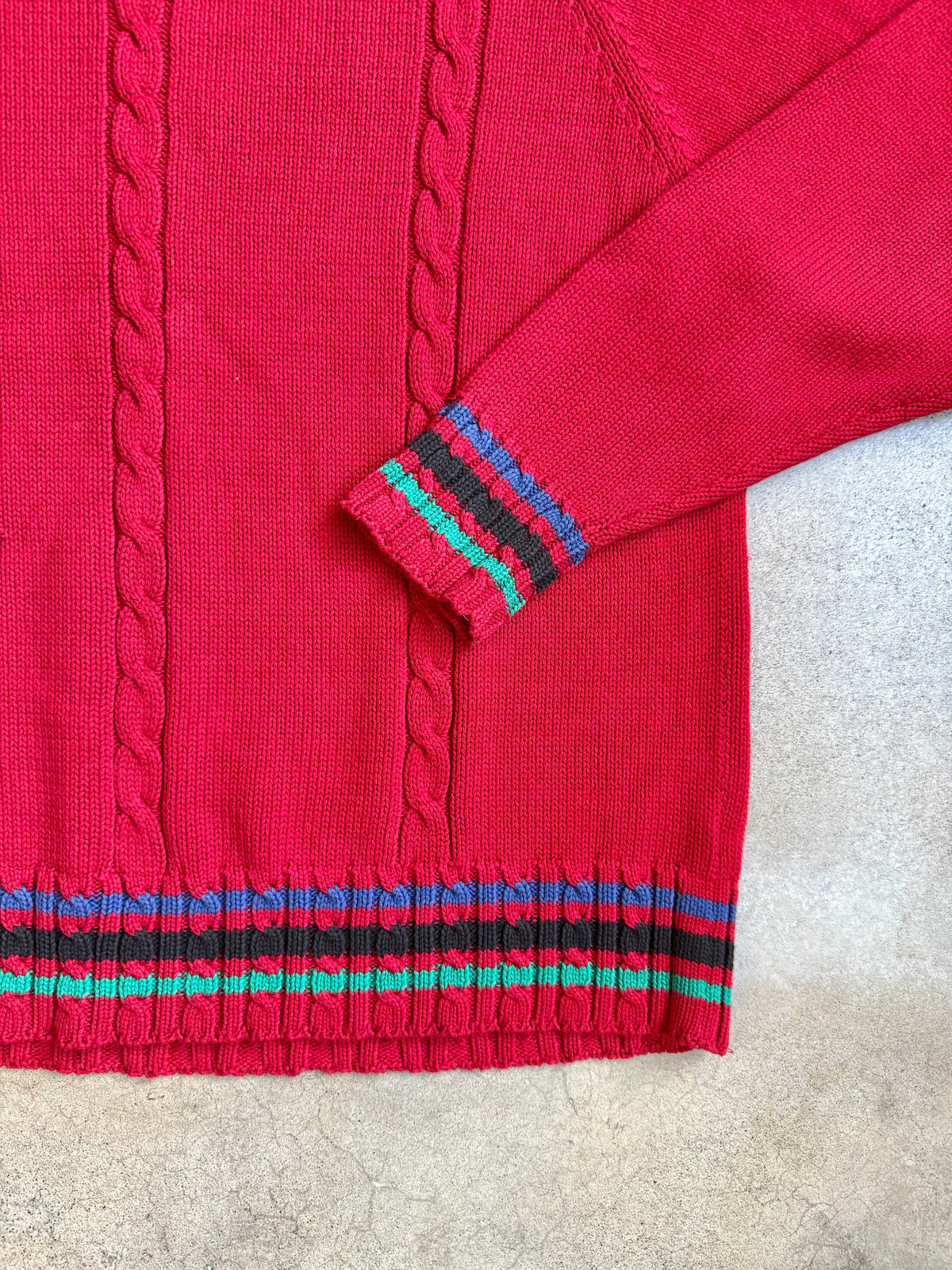 Vintage 1980s Russ Red Striped Mock Neck Cotton Sweater | XL