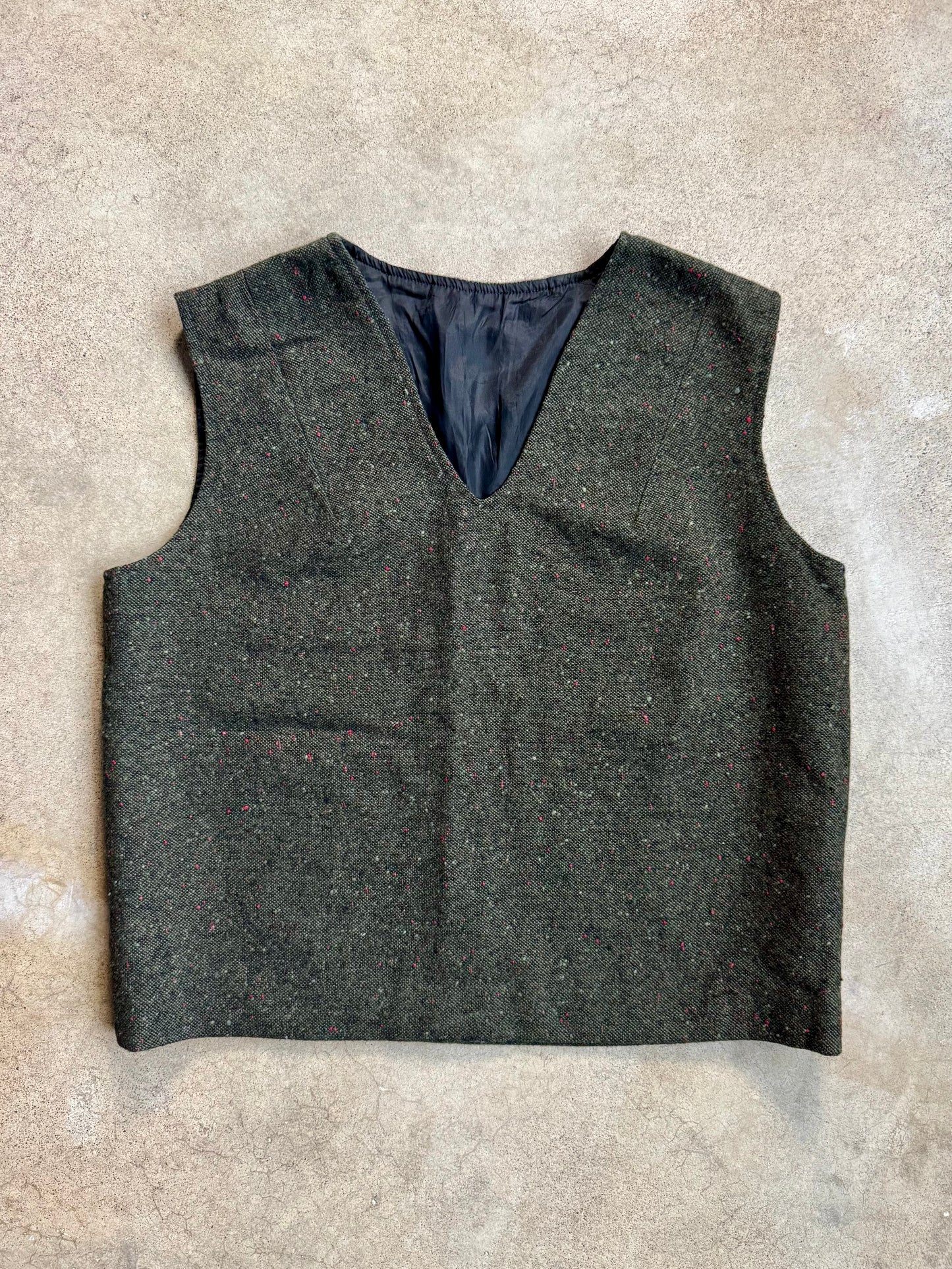 Vintage 1970s Handmade Green Speckled Wool Sleeveless Top | Large