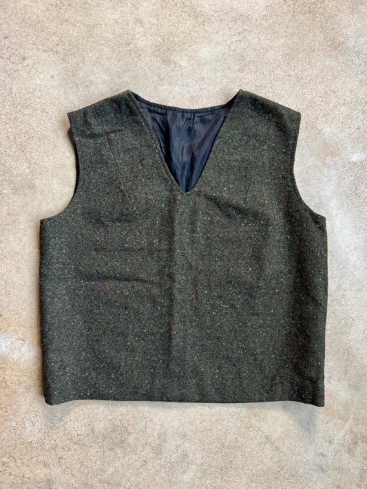 Vintage 1970s Handmade Green Speckled Wool Sleeveless Top | Large