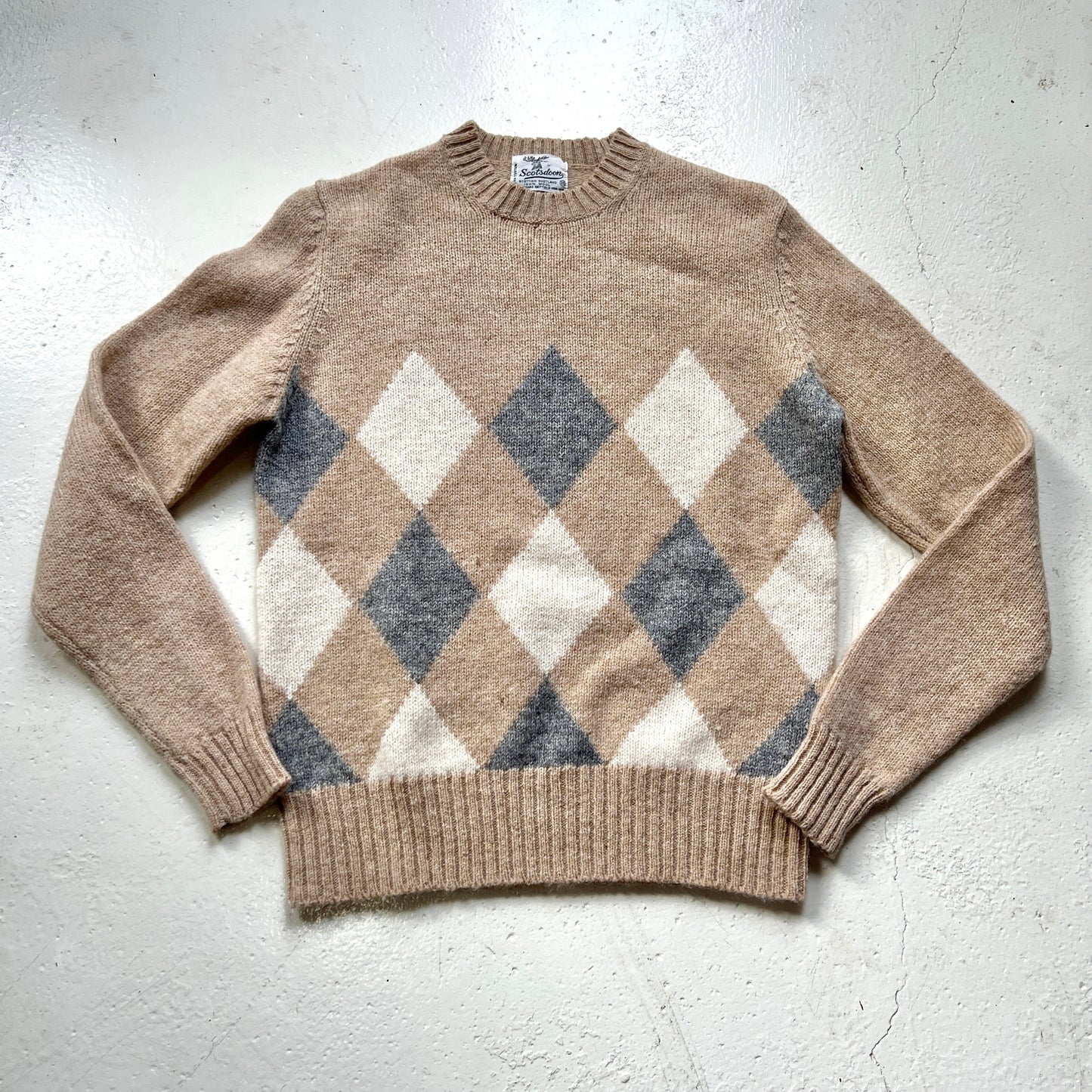 Vintage Scotsdoon Neutral Argyle Wool Sweater | S/M