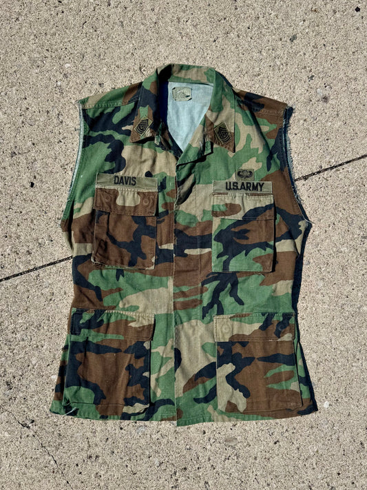 Vintage 1970s/80s Military Issue U.S. Army "Davis" Camouflage Cut-Off Vest | Small