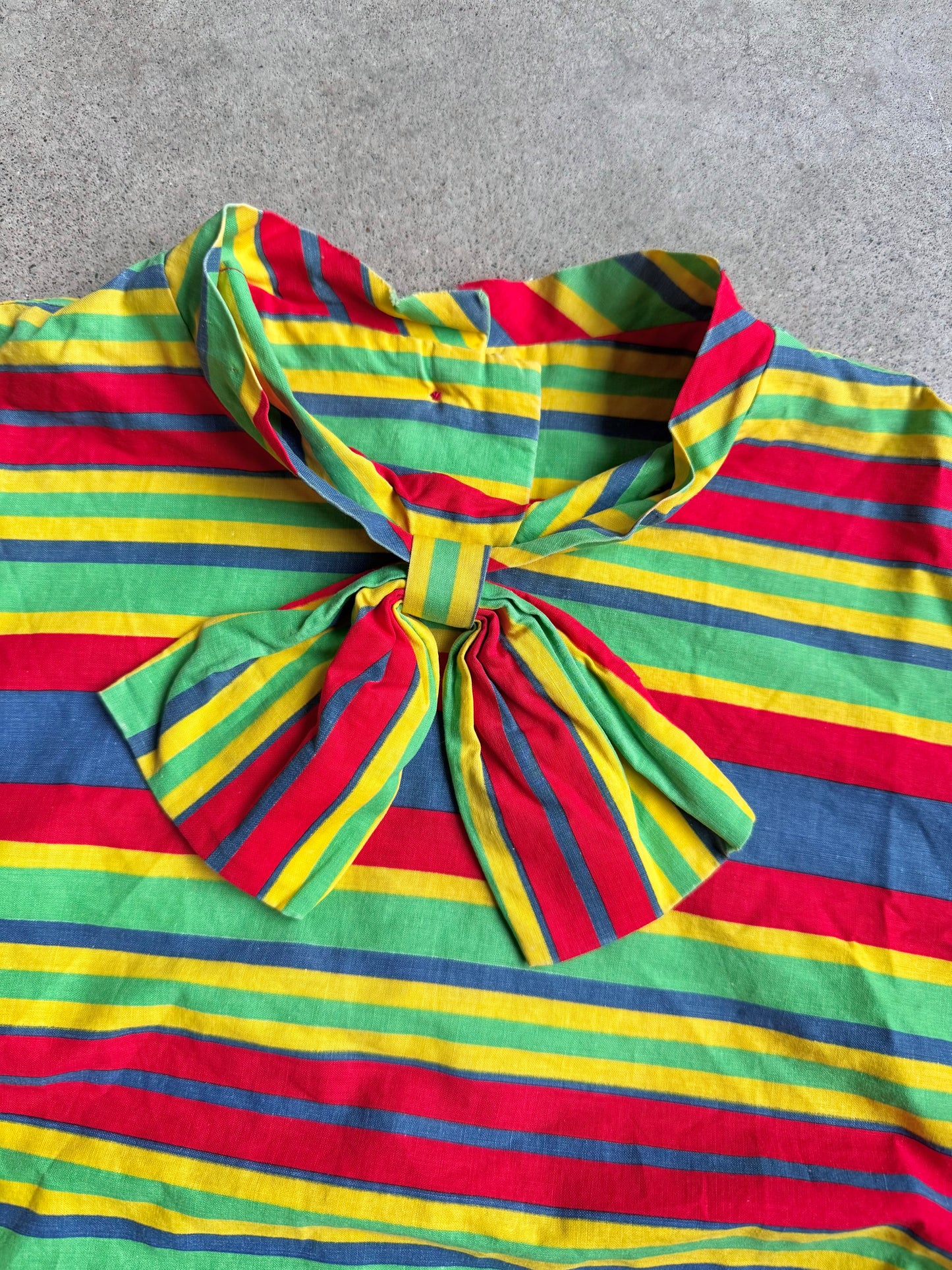 Vintage 1930s/40s Multi-Color Striped Bow Blouse | S/M