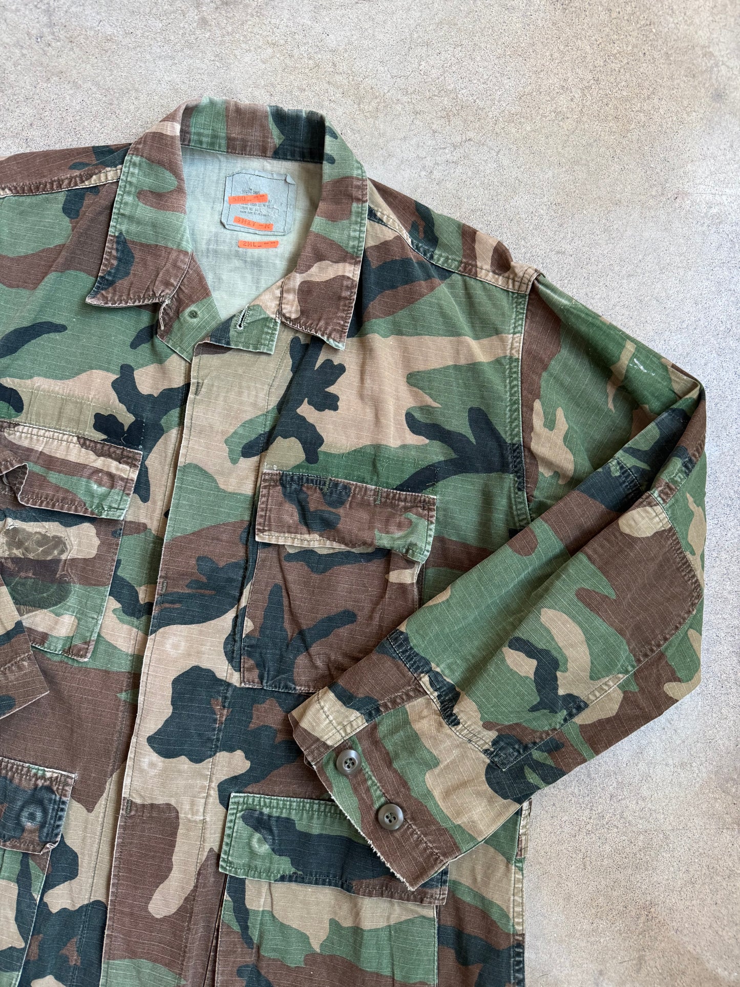 Vintage Military Issue Woodland Camo BDU Combat Jacket | Medium