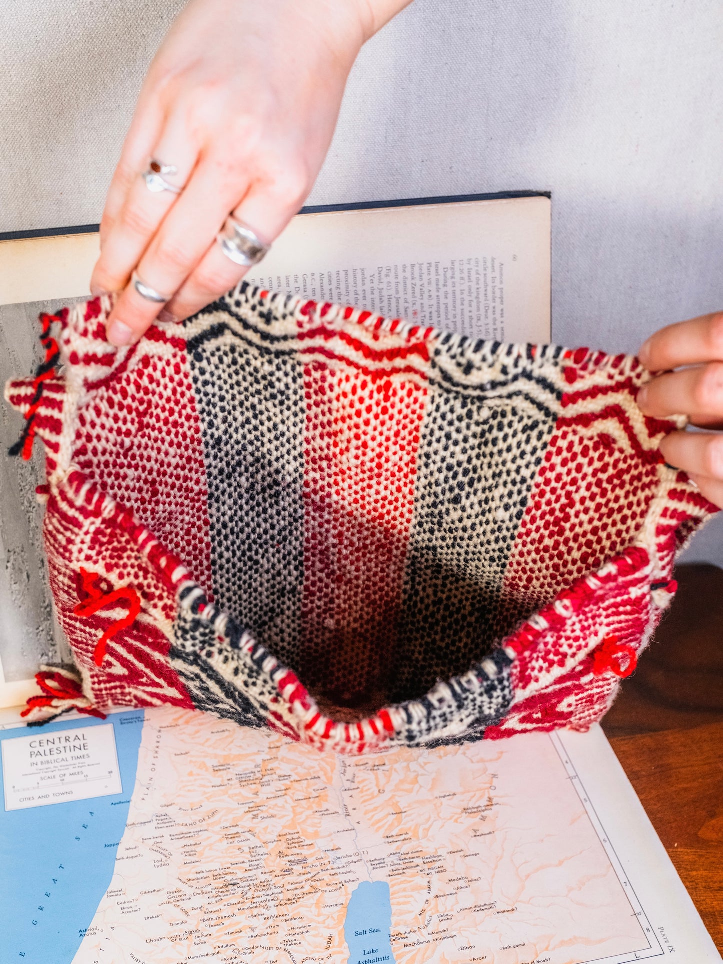Vintage Red & Black Southwestern Wool Tapestry Bag