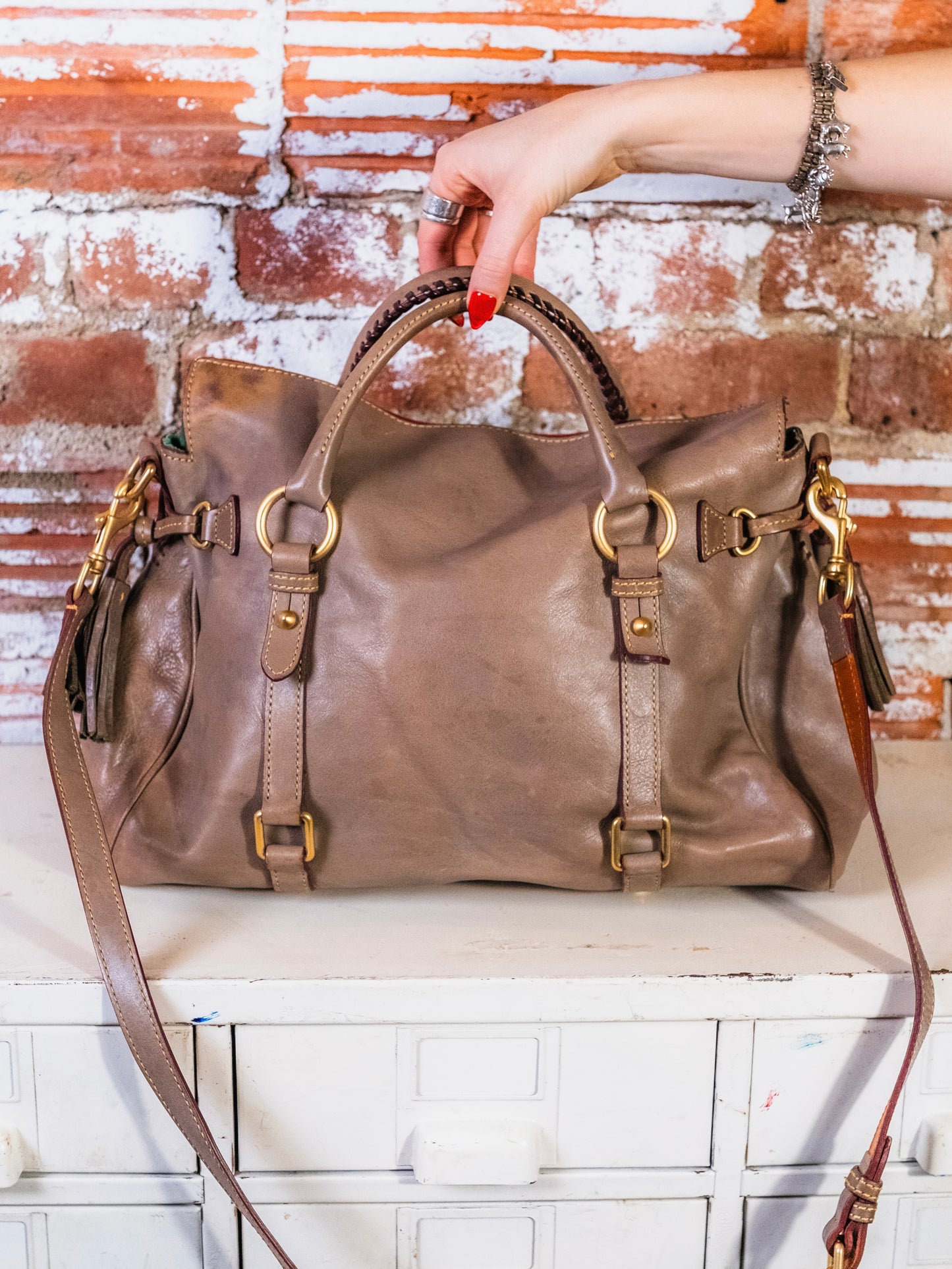 Dooney & Bourke Florentine Leather Large Satchel Bag | Charcoal