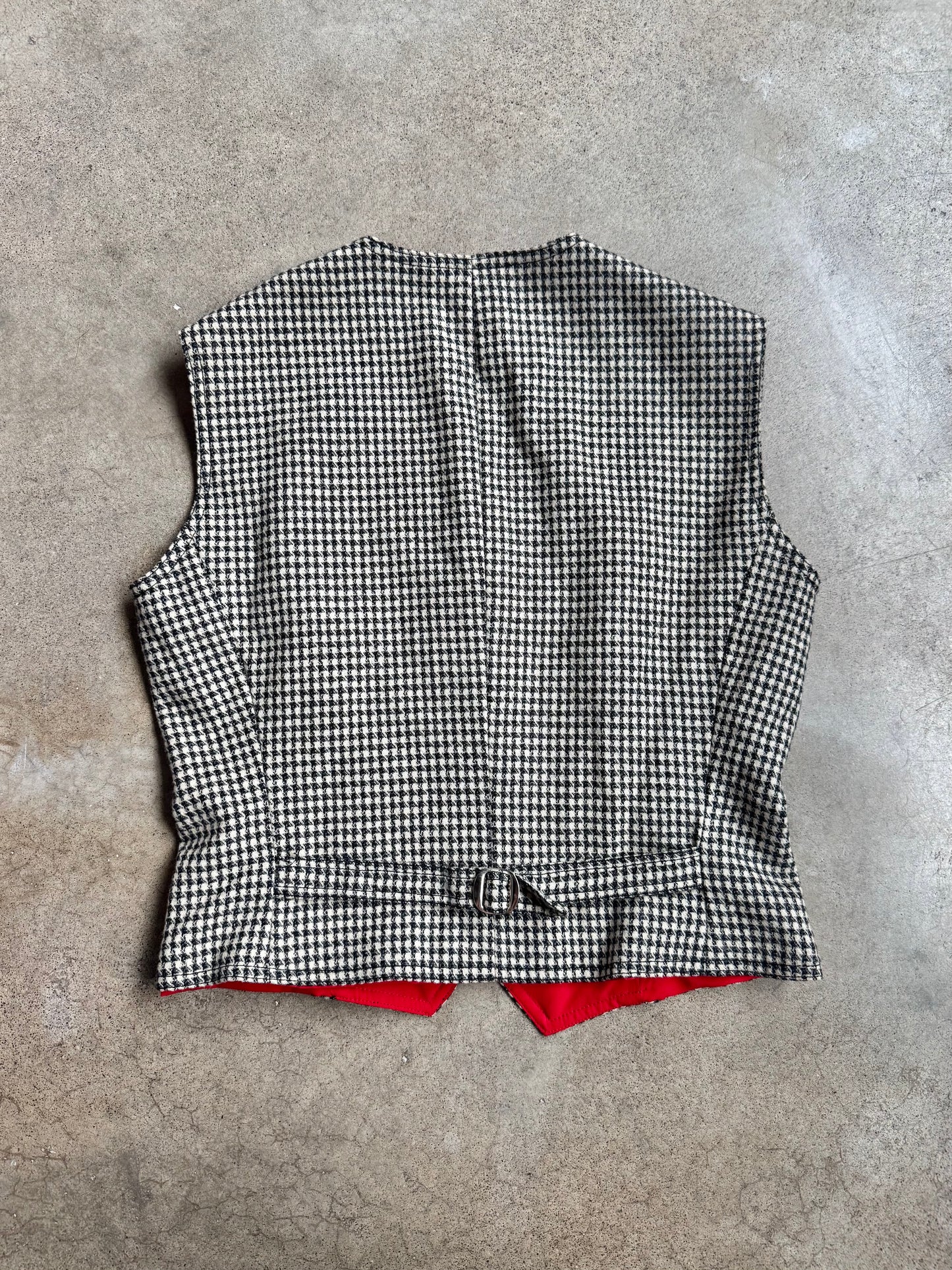 Vintage 1960s Houndstooth Wool Waistcoat Vest | S/M
