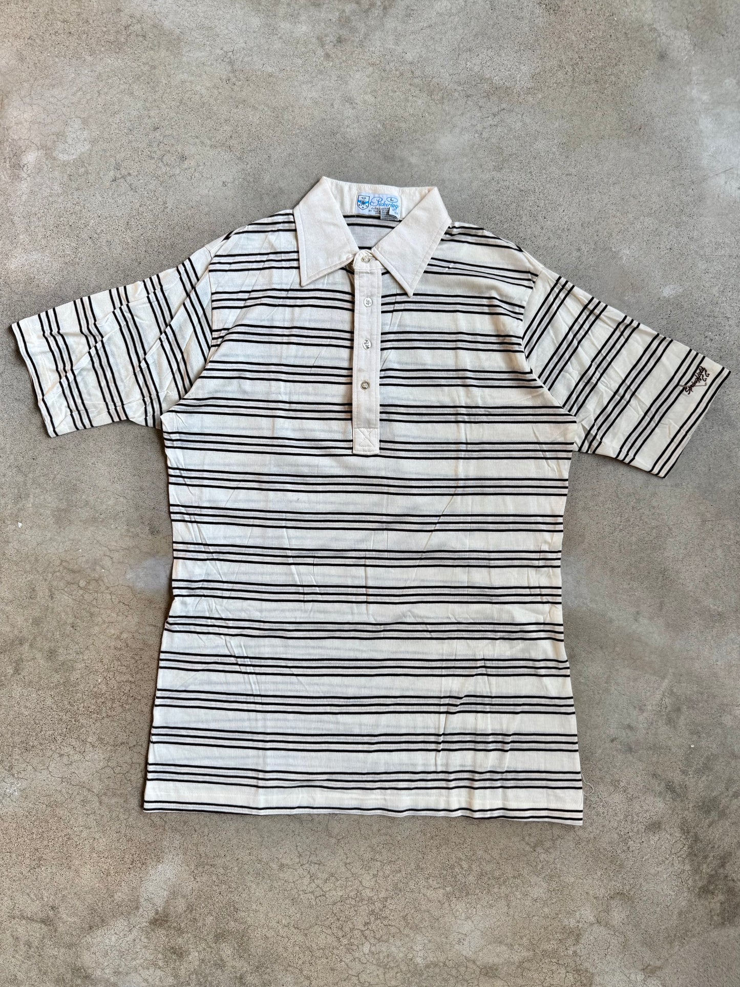 Vintage Pickering Springfield Country Club Striped Lisle Cotton Polo Shirt | Large