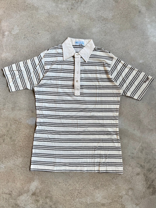 Vintage Pickering Springfield Country Club Striped Lisle Cotton Polo Shirt | Large
