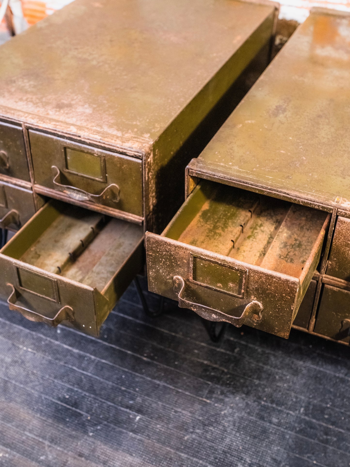 Vintage Metal Military File Cabinet Side Tables | Set of 2