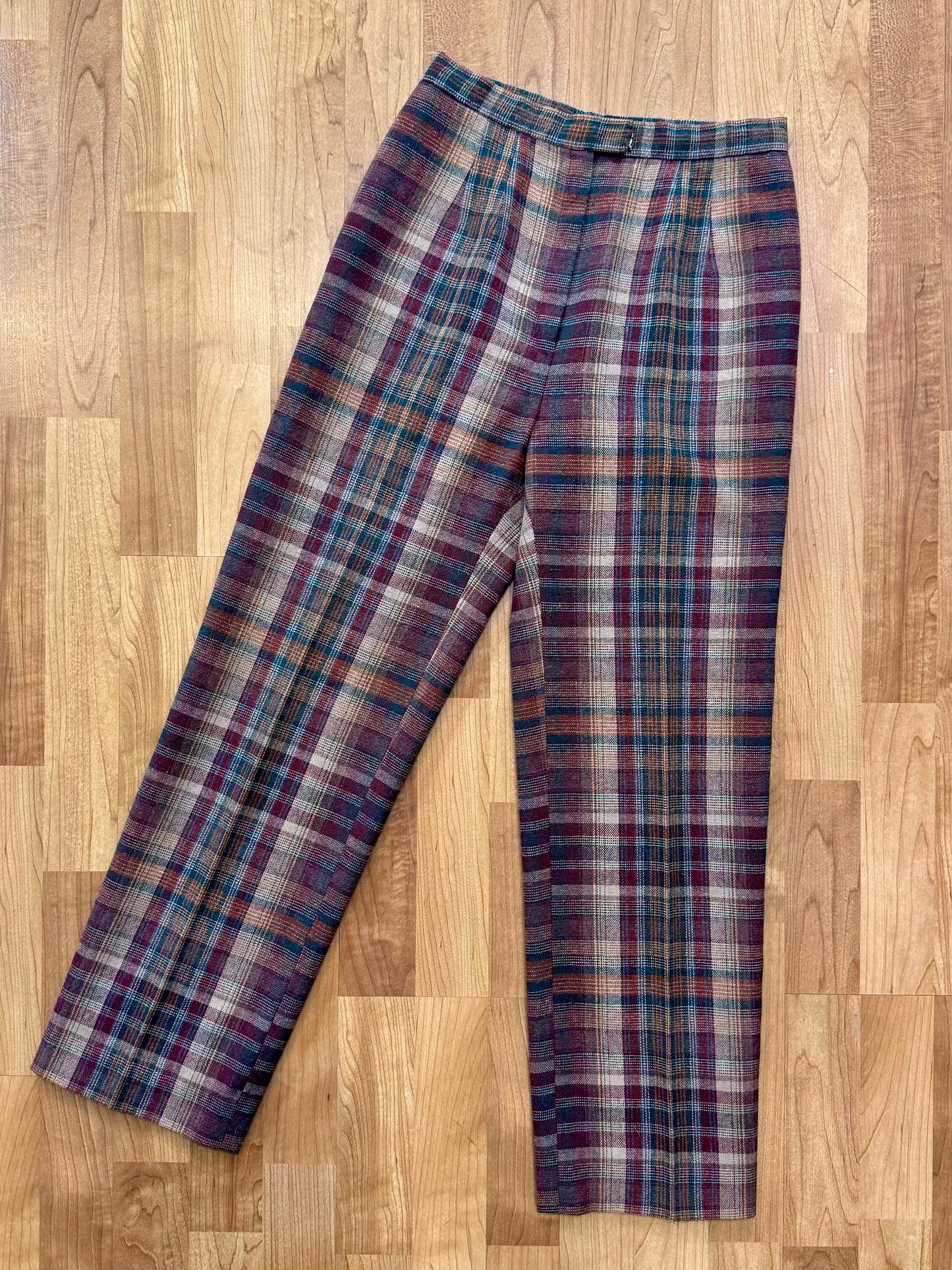 Vintage Dark Plaid High Waisted Wool Pants | Small