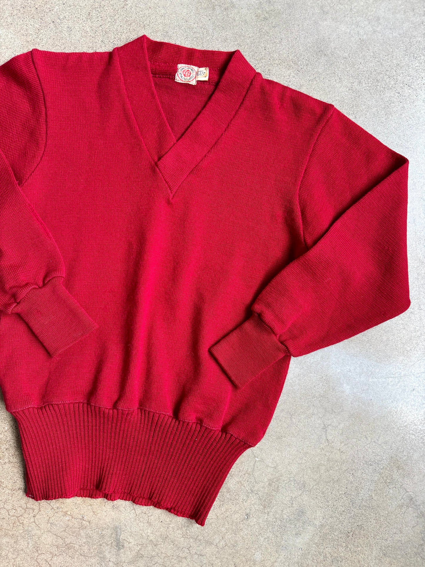Vintage 1940s Lowe & Campbell Red Wool V-Neck Sweater | 34