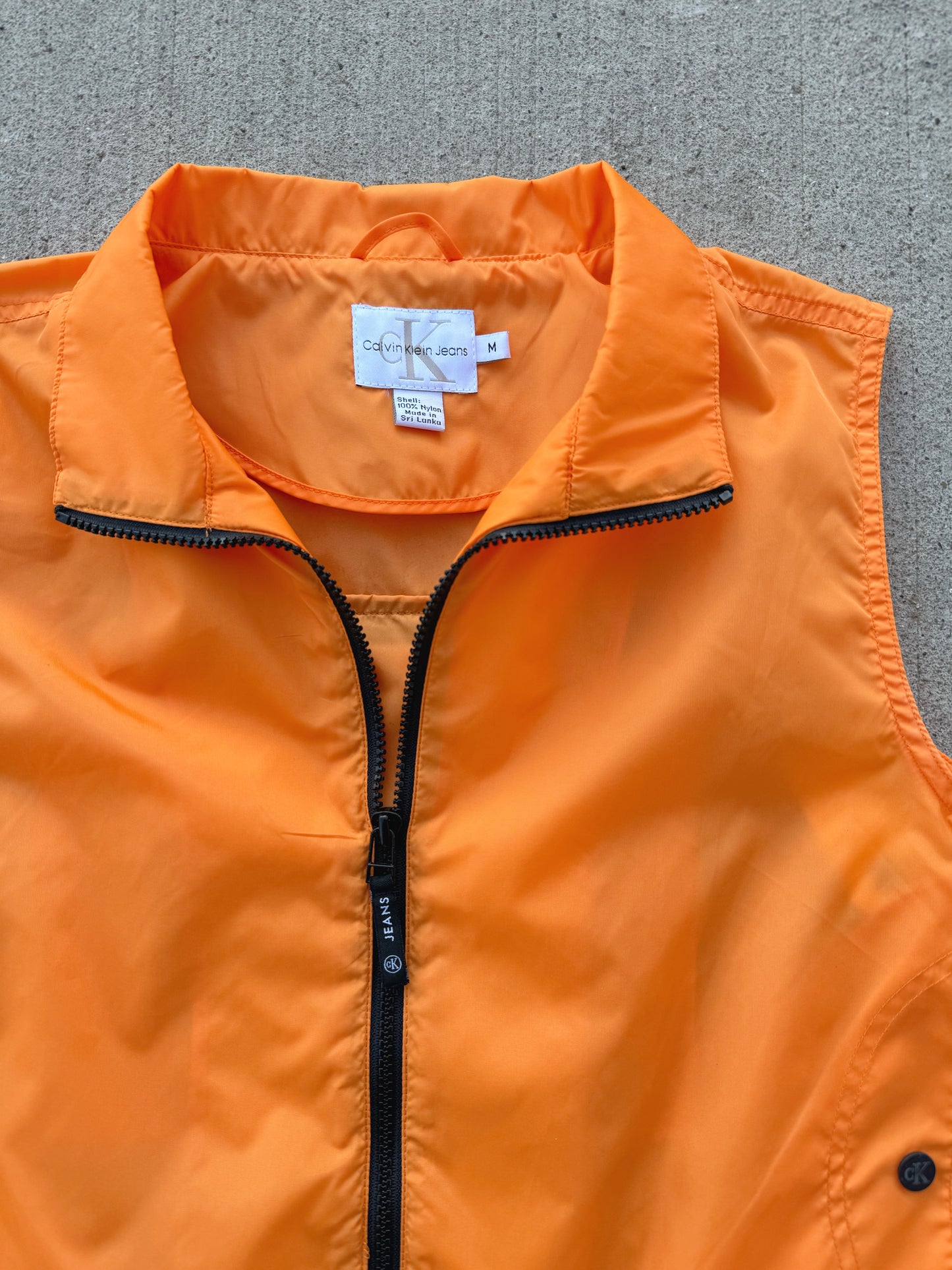 Y2K Calvin Klein Orange Nylon Windbreaker Zip Up Vest | Medium