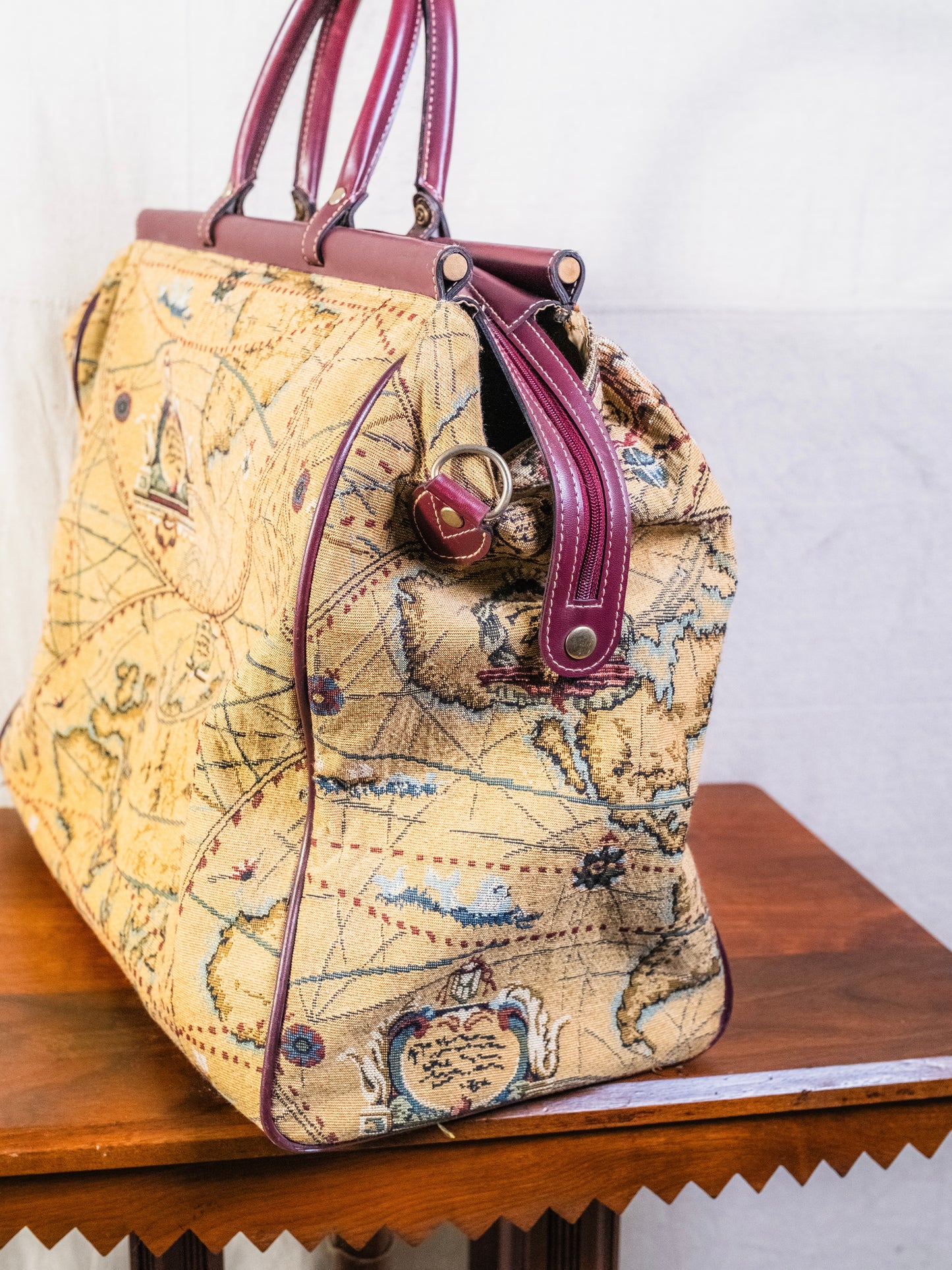 Vintage 1980s Capezio Map Tapestry Luggage Bag