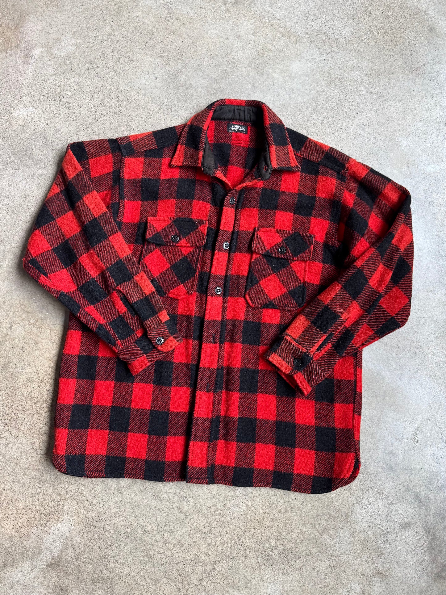 Vintage 1950s King Kole Red & Black Buffalo Plaid Wool Flannel Shirt | M/L