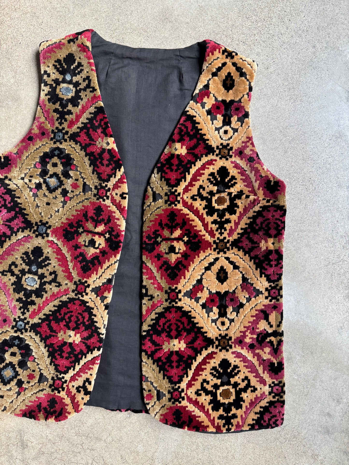 Vintage 1960s Handmade Velvet Carpet Tapestry Vest | S/M