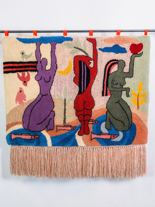 Vintage 1960s "Nude Women" Bohemian Tufted Wool Wall Hanging