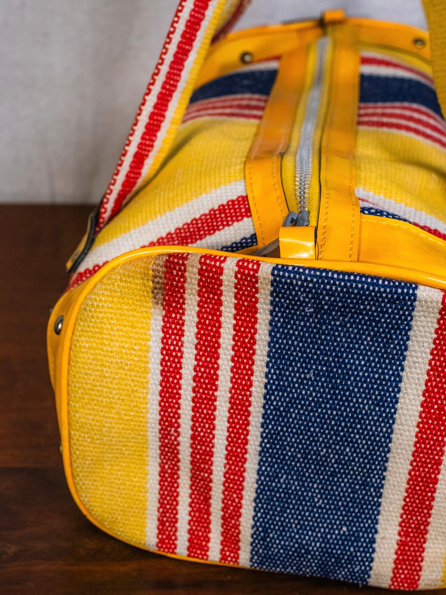 Vintage 1960s/70s Yellow & Red Striped Woven Duffel Bag