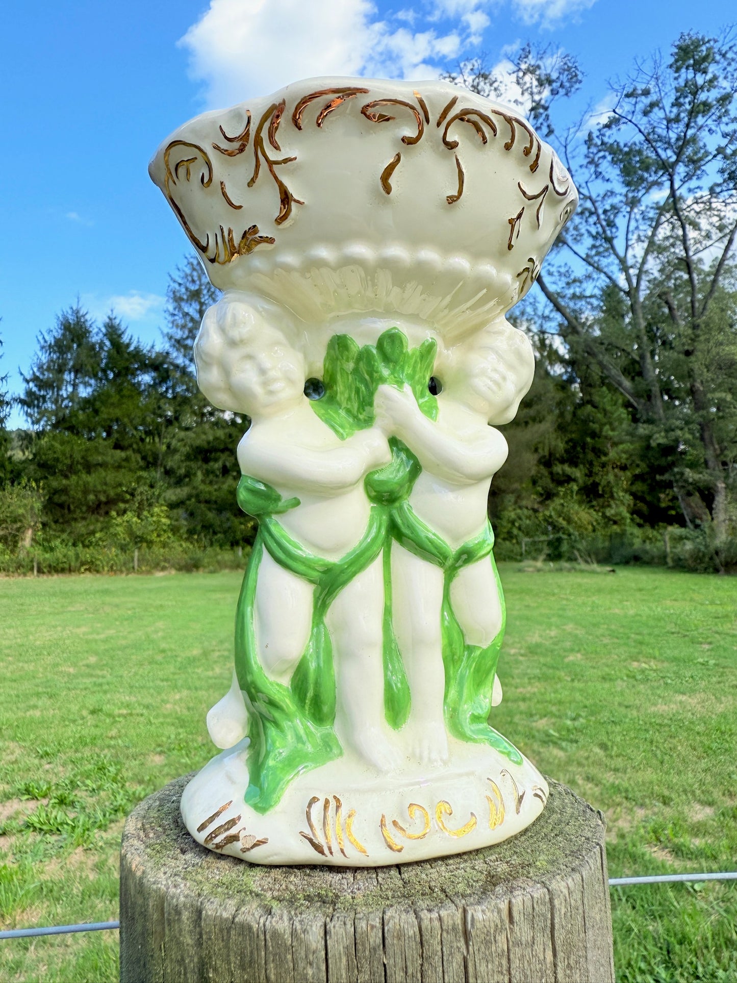 Vintage 1950s Ceramic Cherub Pedestal Dish