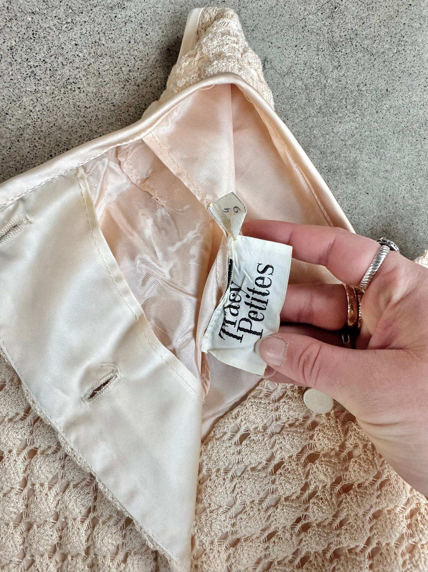 Vintage 1960s Tracy Petites Cream Crochet Belted Wiggle Dress | XS