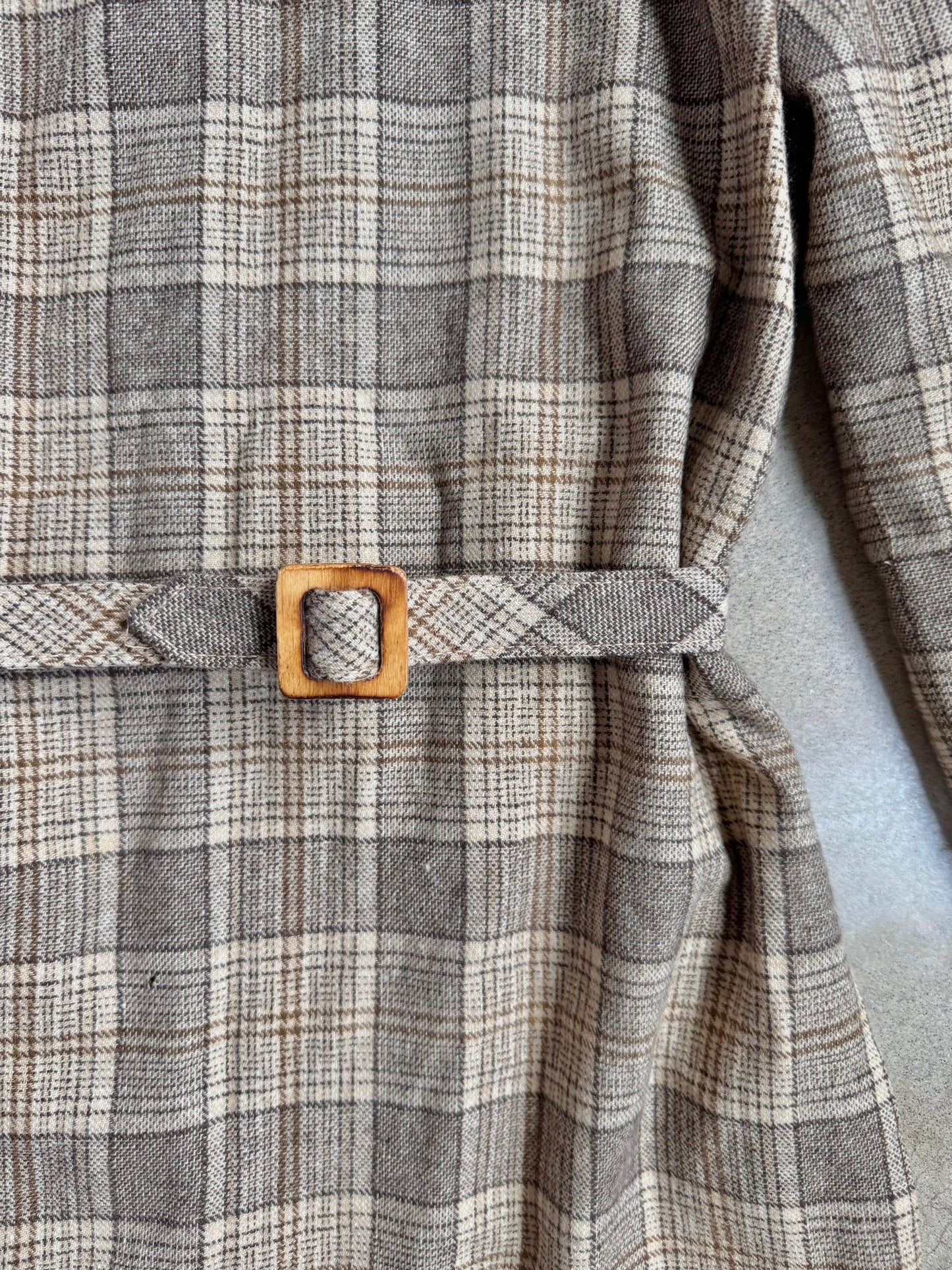 Vintage 1960s Pendleton Brown-Tone Plaid Wool High-Neck Belted Dress | Small