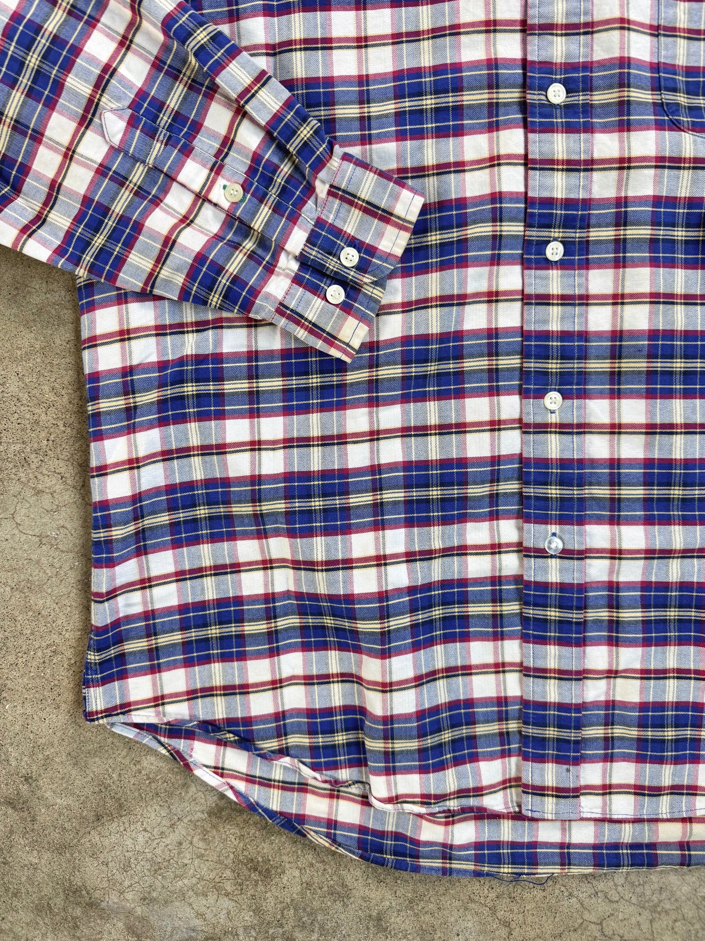 Vintage 1990s Tommy Hilfiger Blue & Red Plaid Cotton Button-Down Shirt | XL