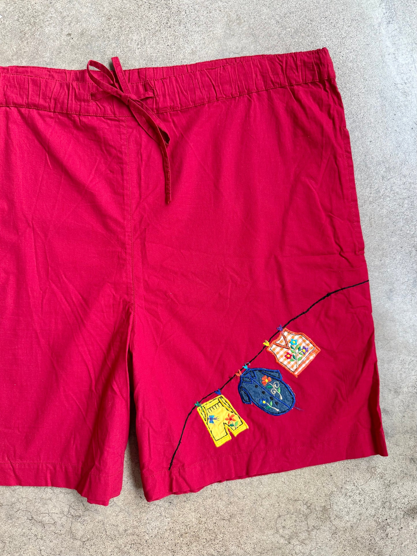 Vintage 1980s New Directions Red Embroidered Two-Piece Summer Set | Medium