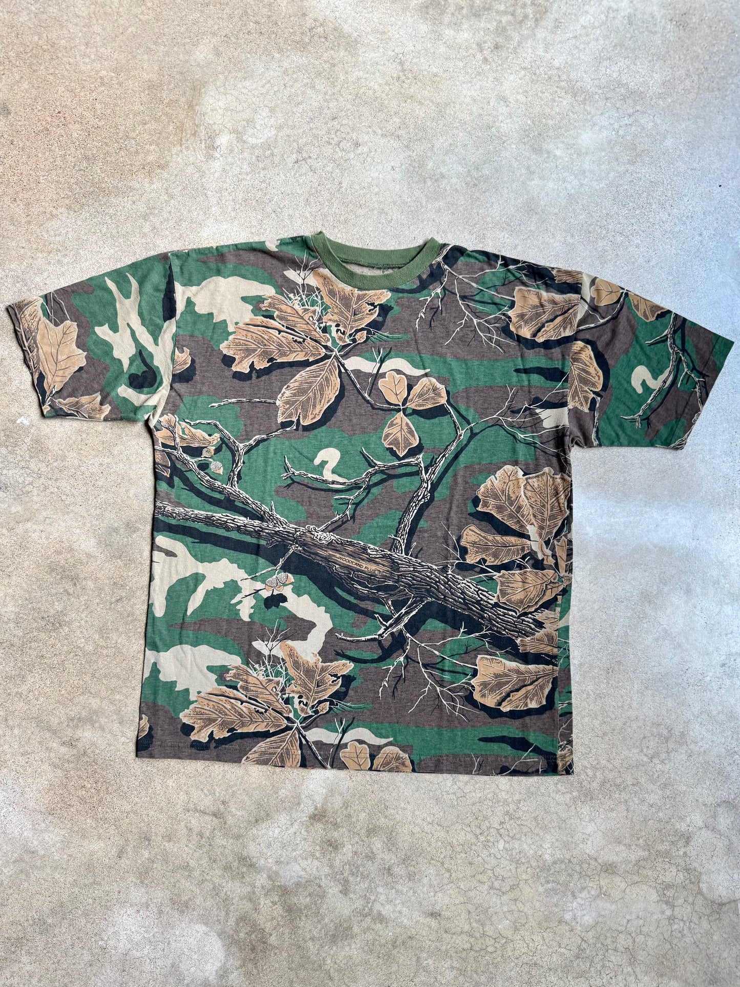 Vintage 1980s Woodland Plus Camo Tee | XL