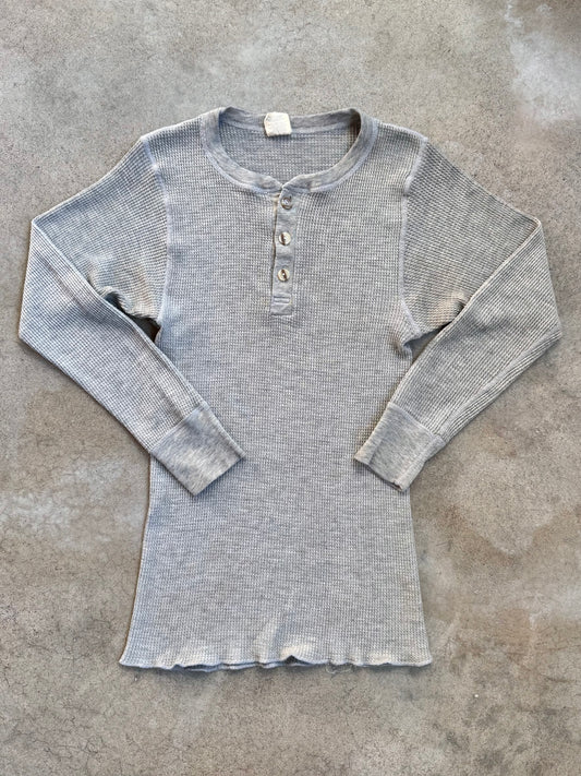 Vintage 1980s JE Morgan Grey Henley Waffle Thermal | Large