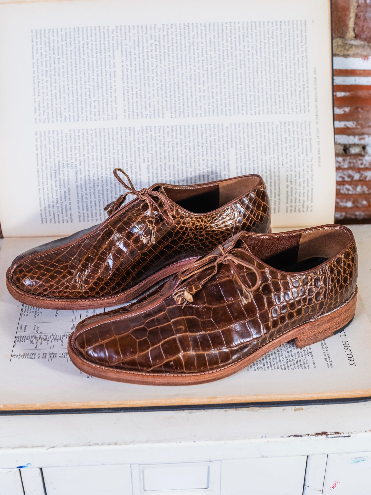 Vintage Brown Croc Leather Derby Dress Shoes