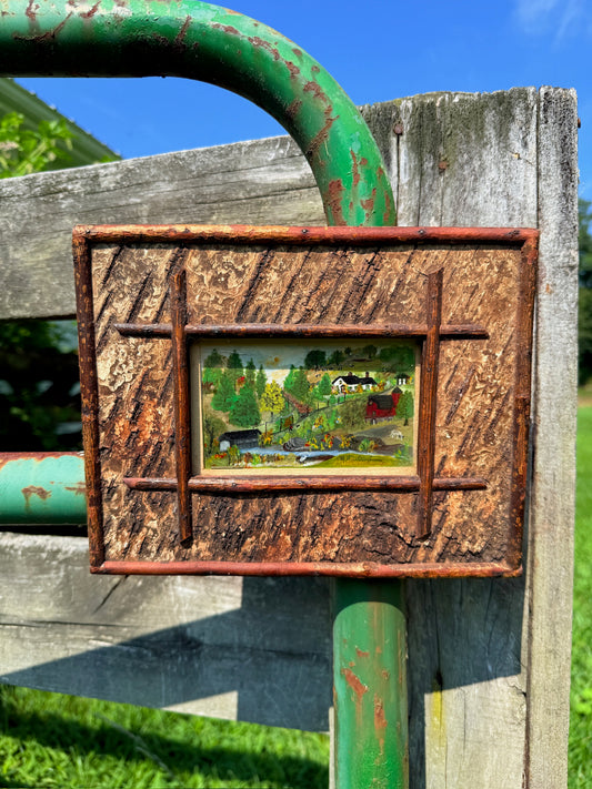 Vintage 1950s Framed & Signed Martha Burlingham Folk Art Mixed Media Oil Painting