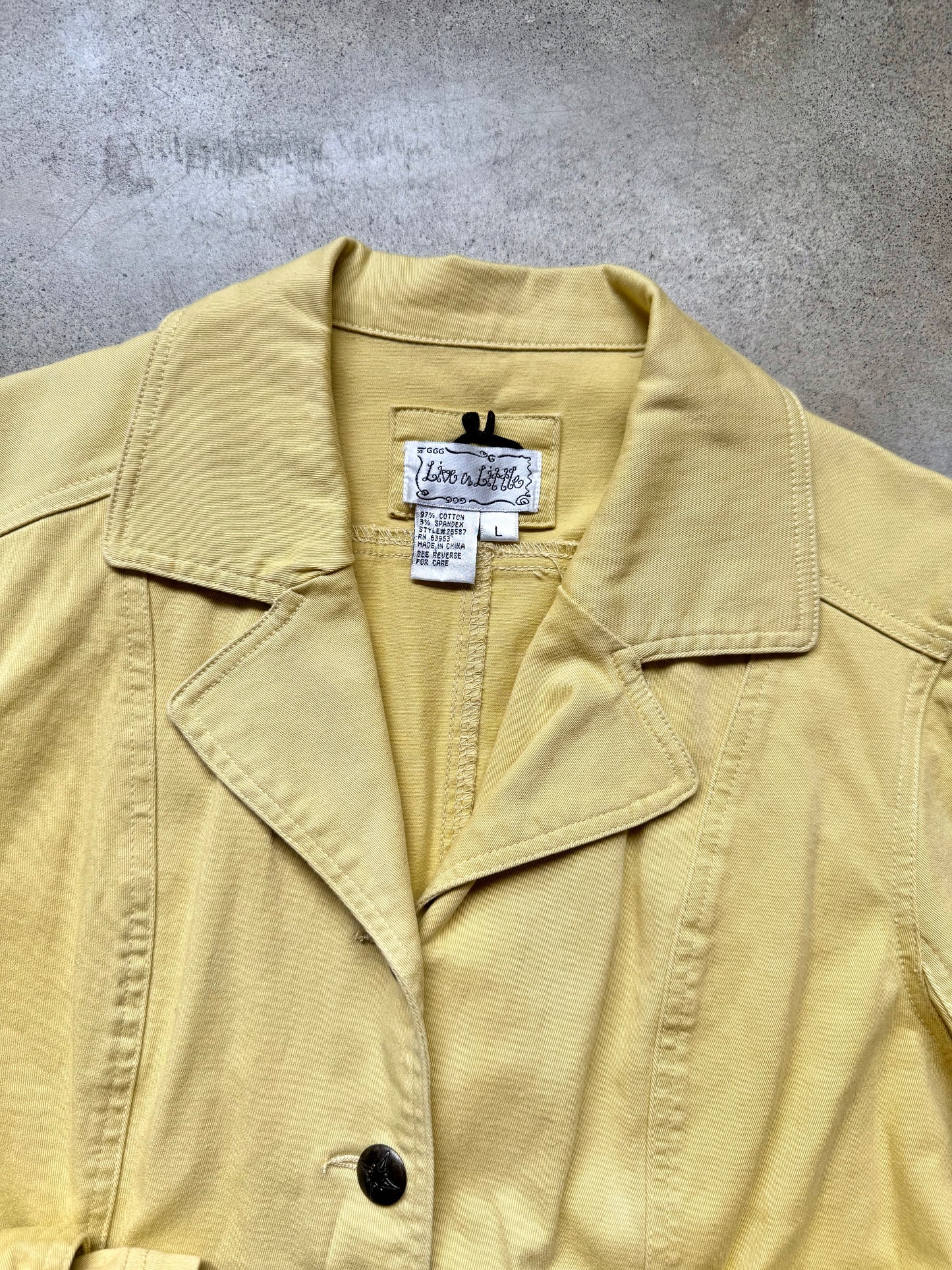 2000s Live a Little Yellow Cotton Twill Utility Jacket | Large