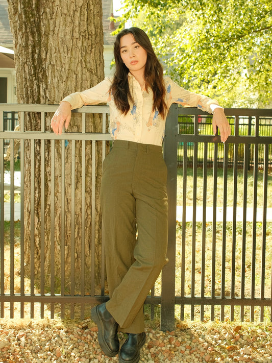 Vintage Military Wool Blend Green Trousers | Waist 28”