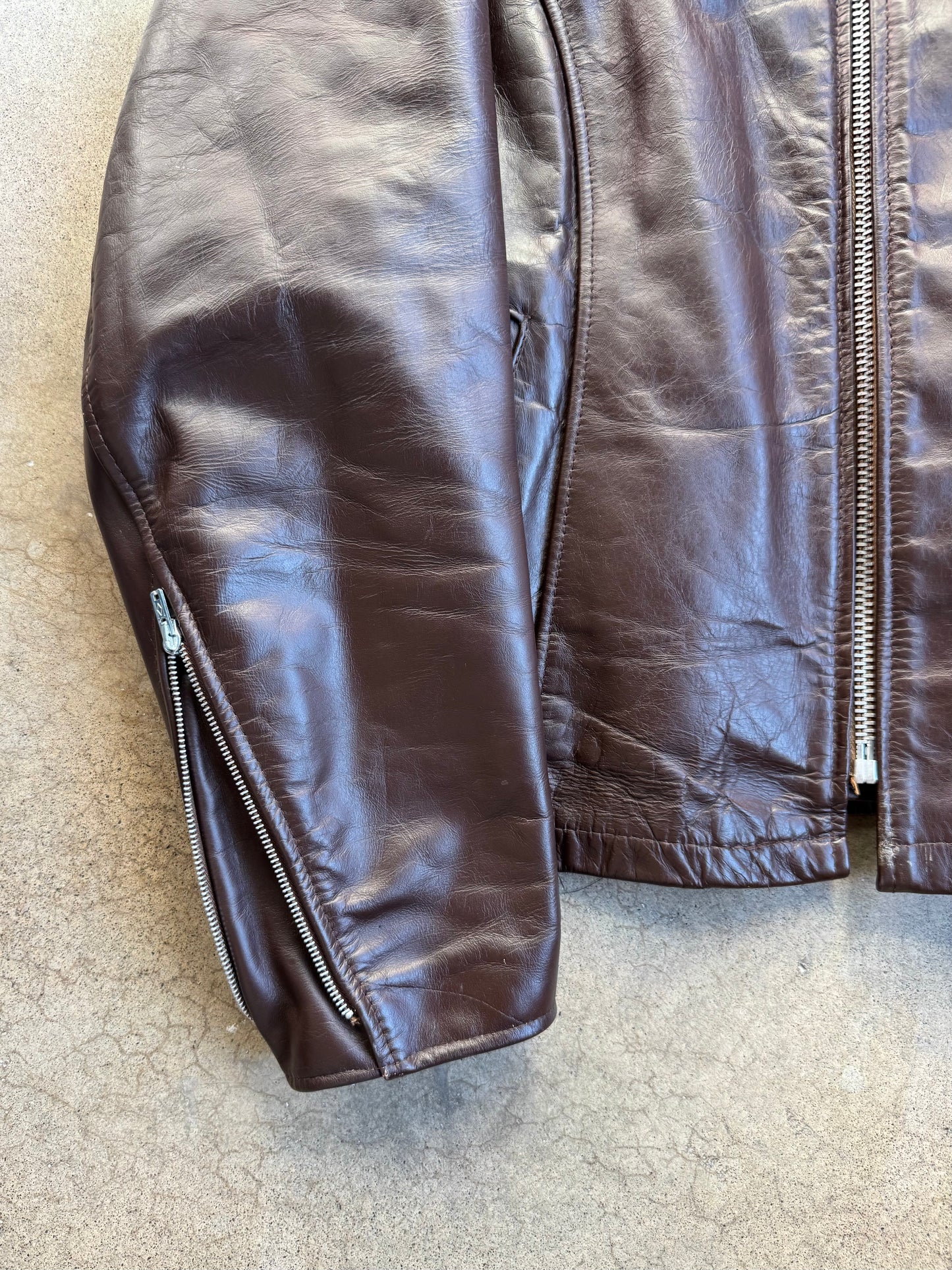 Vintage 1970s Sears The Leather Shop Brown Zip-Up Riding Jacket | 46R