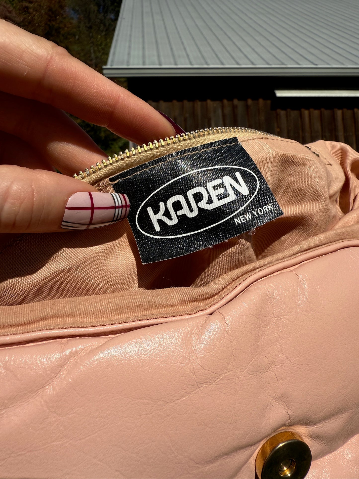 Vintage 1980s Karen NY Pink Quilted Puffer Crossbody Bag