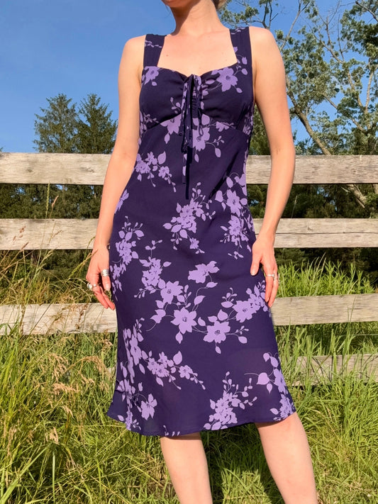Vintage 1990s Jonathan Martin Purple Floral Midi Dress | Medium