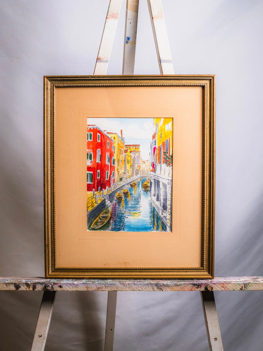 Framed & Signed Bela Sziklay Venice Canal Original Hand-Painted Etching