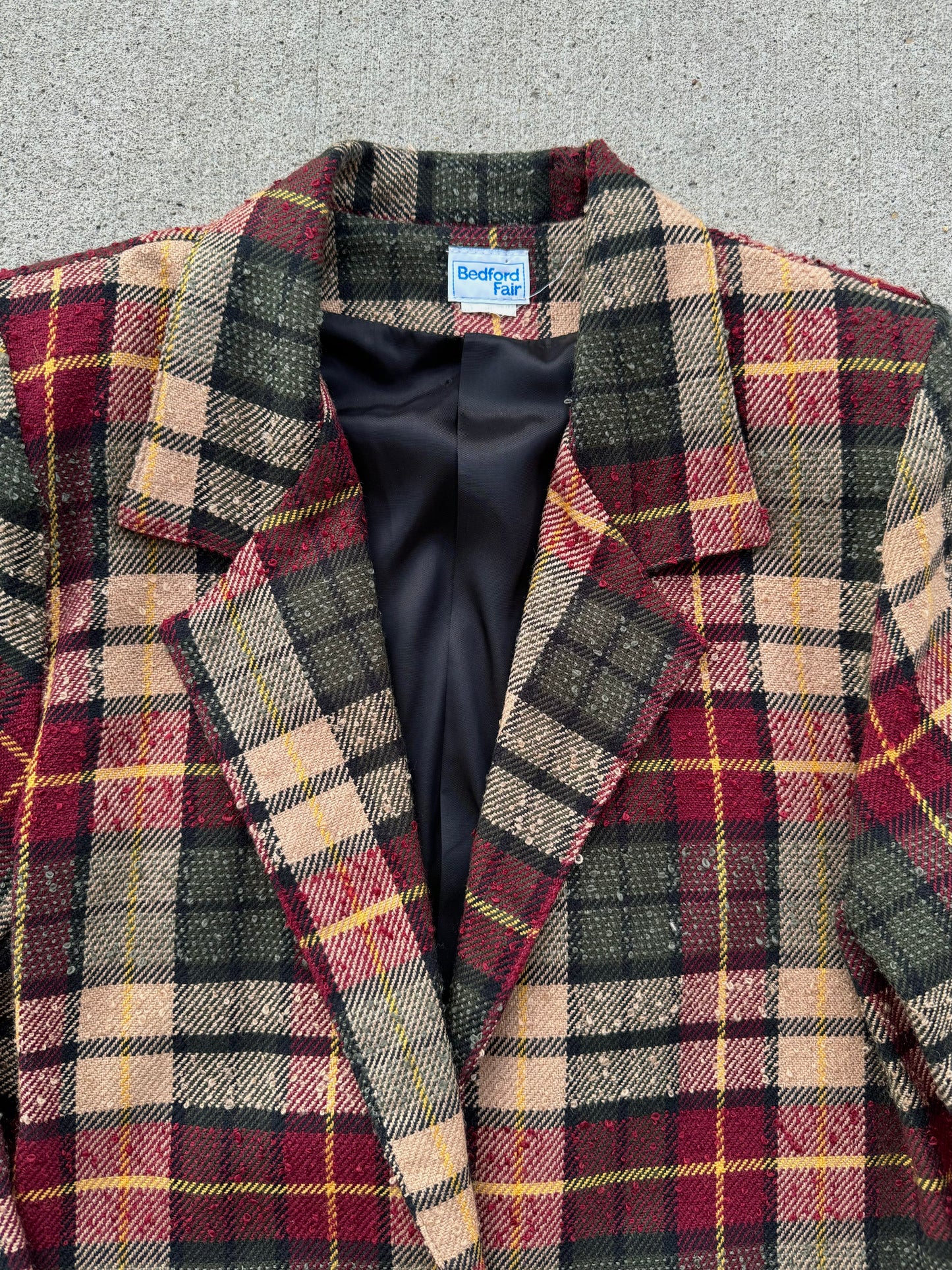 Vintage Bedford Fair Dark Plaid Tweed Blazer | M/L