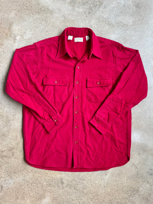 Vintage 1980s L.L. Bean Red Cotton Chamois Cloth Shirt | Large