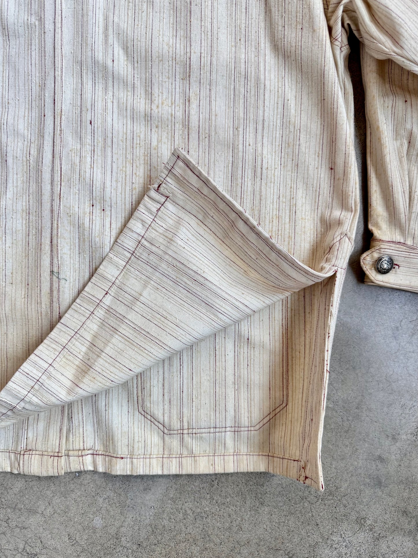 Vintage 1960s/70s Striped Canvas French-Style Safari Jacket | L/XL
