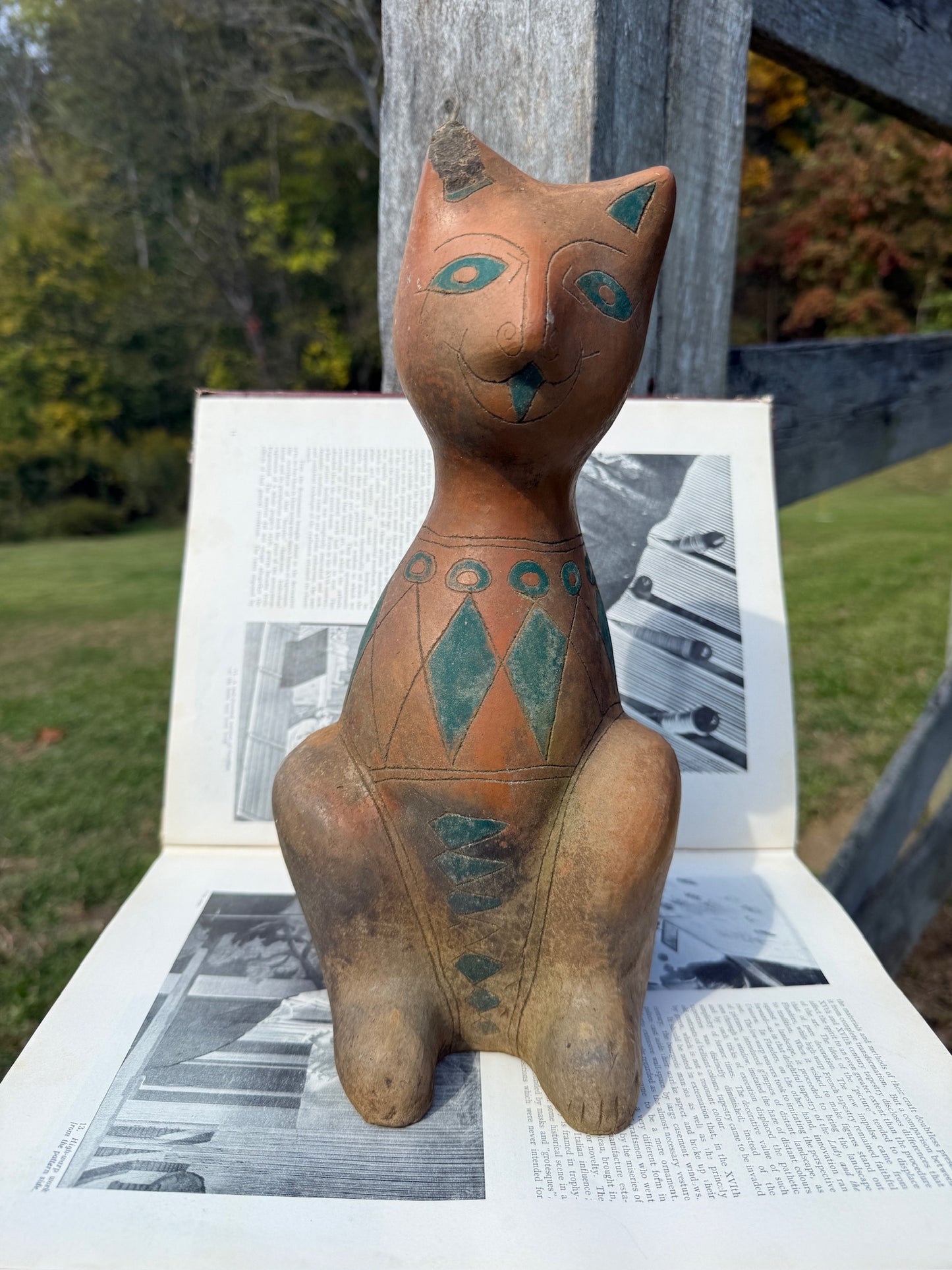 Vintage 1950s Handmade Pottery Oaxaca Mexican Cat Statue