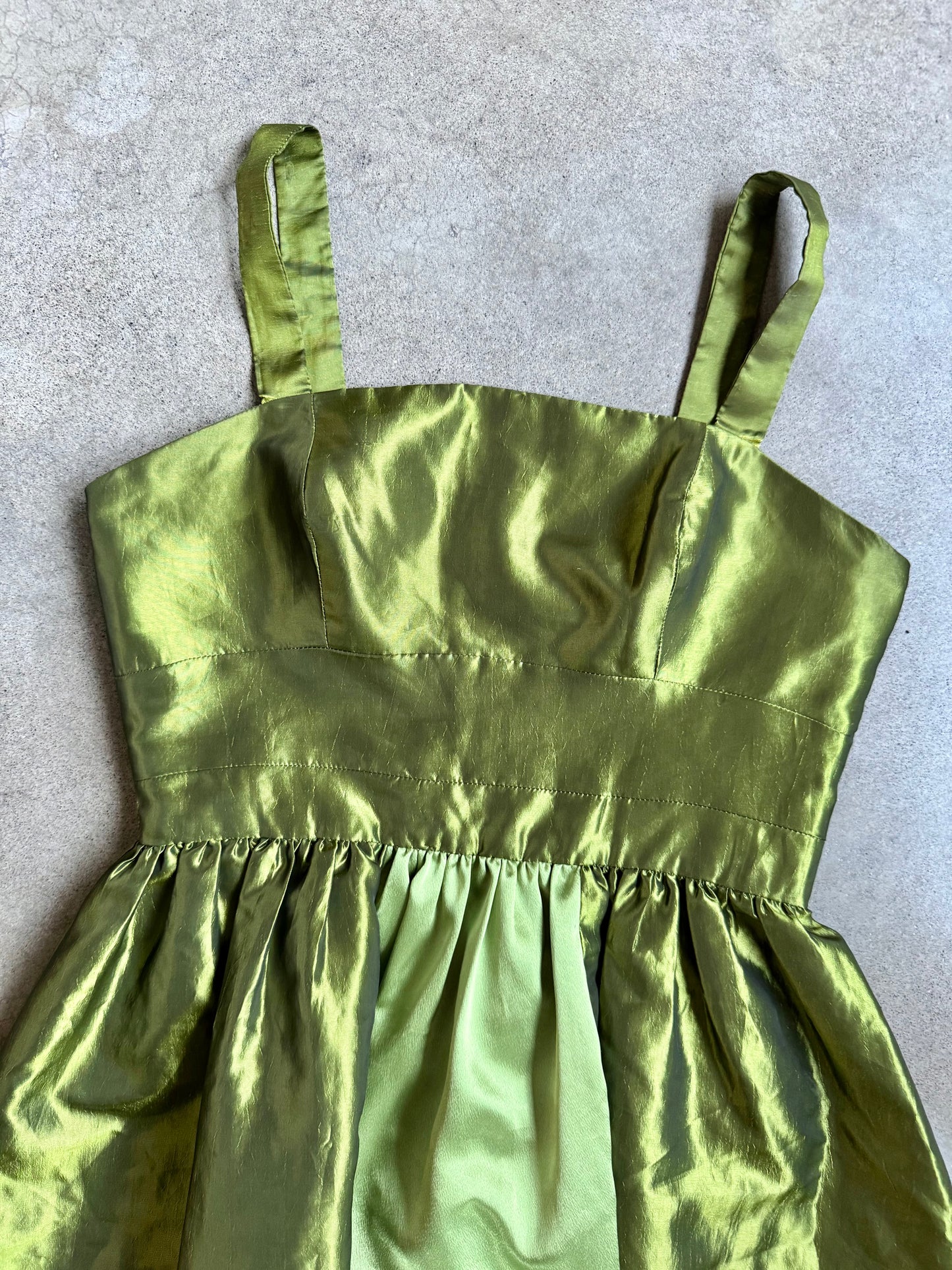 Vintage 1960s Handmade Green Taffeta Mini Party Dress | Medium